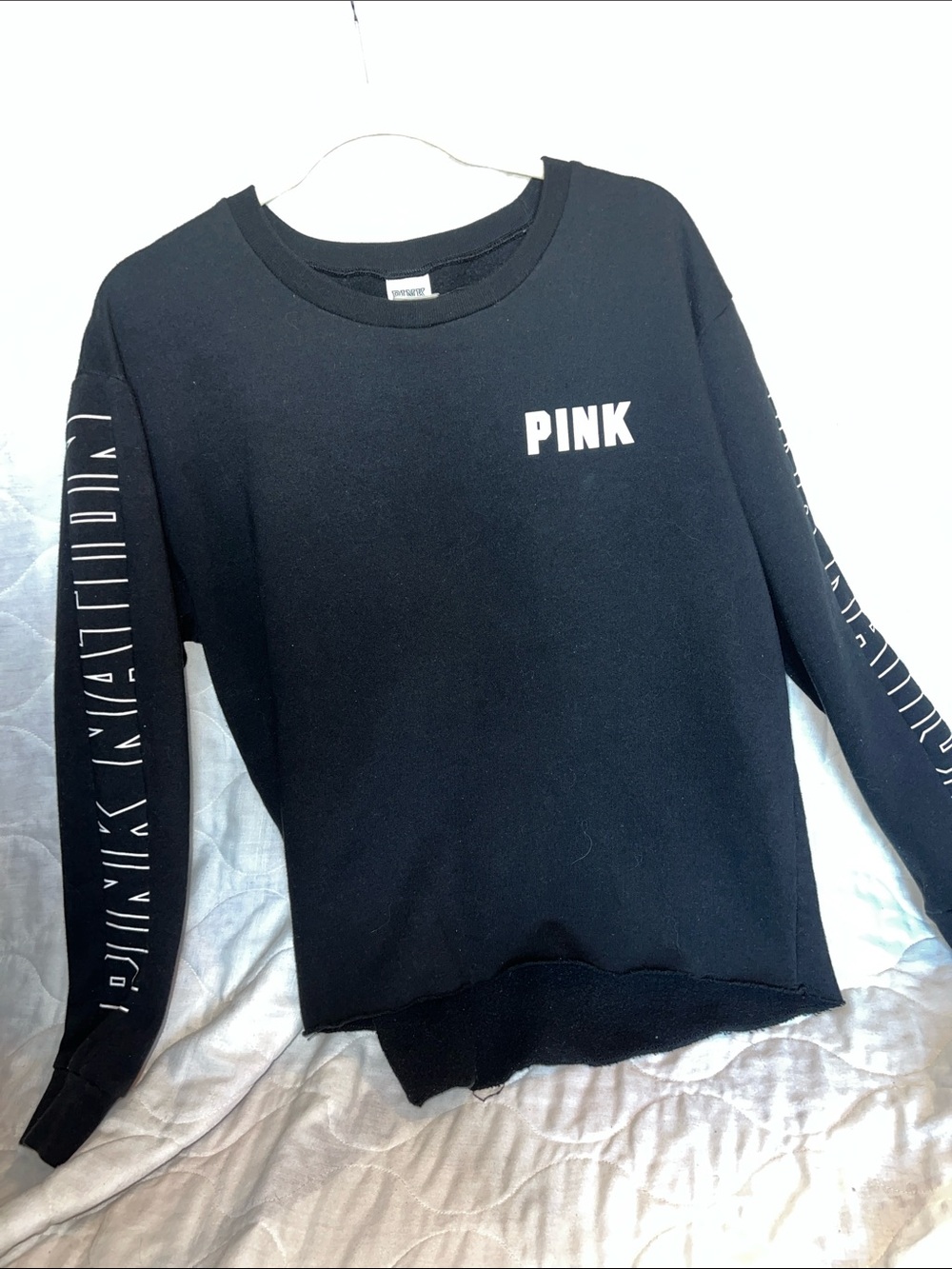 PINK Victoria's Secret Black Crewneck Sweatshirt with Sleeve Logo